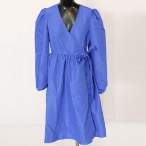 NWOT Monki Women Long Sleeve Midi Wrap Front Side Tie Dress Blue Size 38 (US 6)